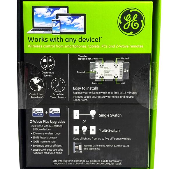 GE In Wall EZ Smart Switch ZW4003-14292 by Jasco Z Wave Plus-New in Sealed Box - Picture 3 of 6